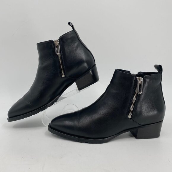 Aquatalia Black Leather Zipper Ankle Booties | Size 8.5 - Picture 3 of 9